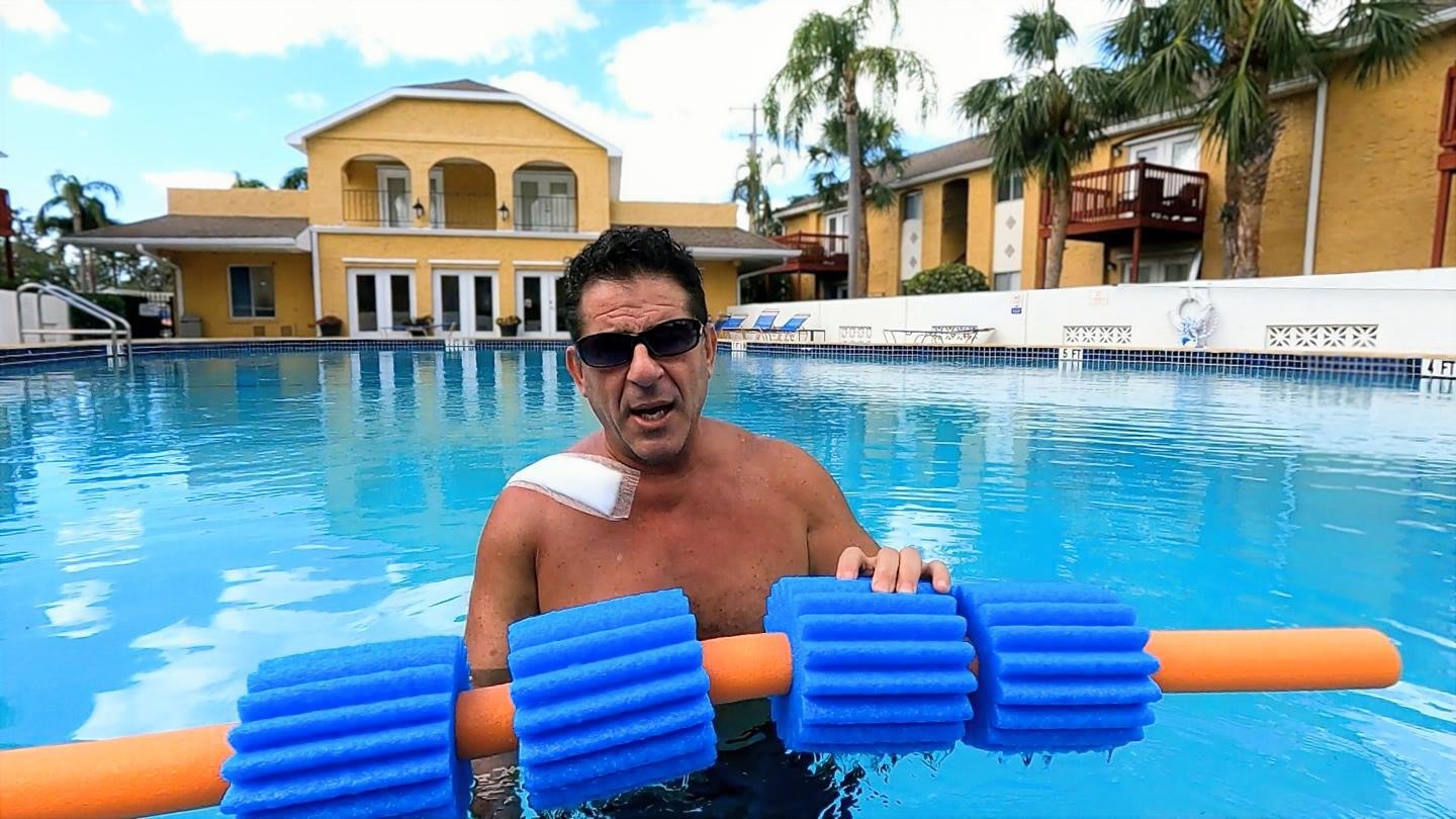 Stu Davidson in the pool during personal recovery