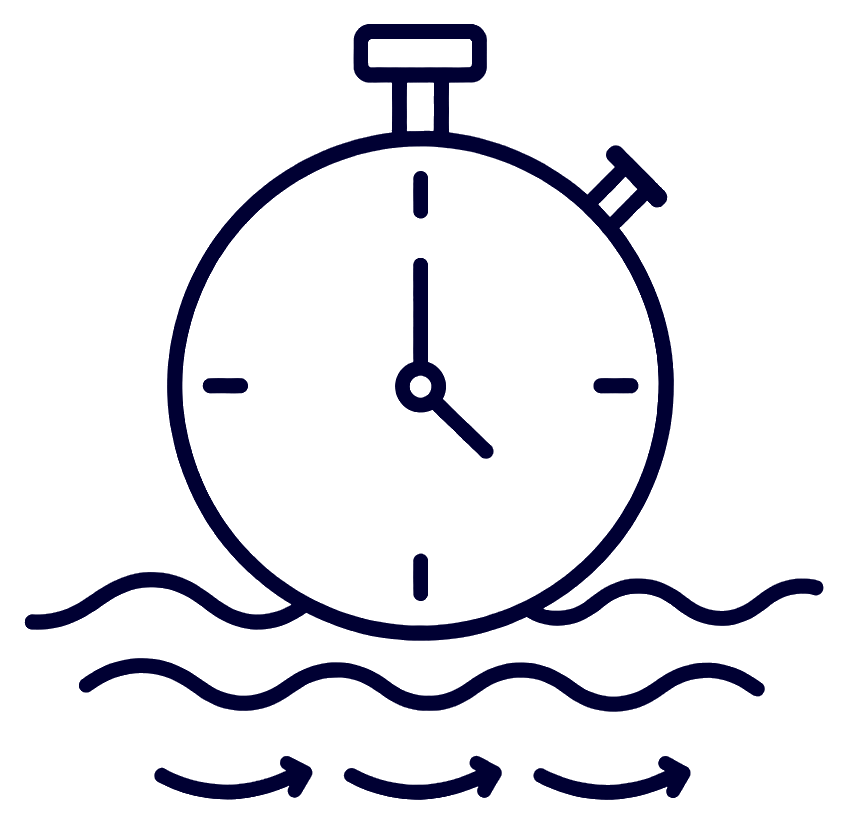 Illustration of a stopwatch above moving water.